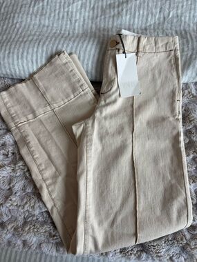 Zara Cream Wide-Leg Seam-Detail Pants